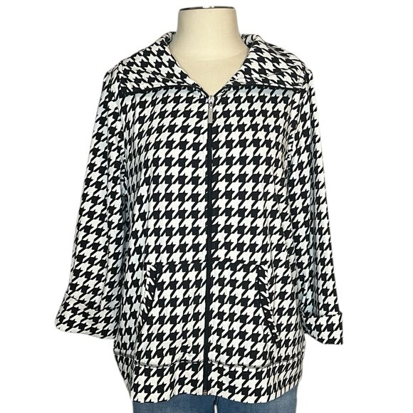 Kim Rogers herringbone shawl collar zip front ¾ sleeve jacket L - Picture 1 of 10